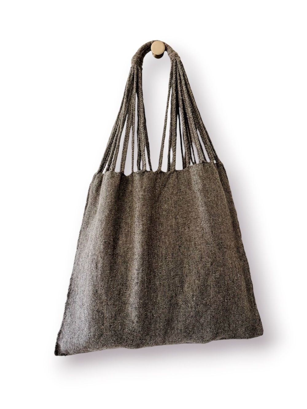 Mexican Handcrafted Grey Wool Knit Shoulder Tote, Woven Hearts Market Bag - Picture 12 of 17